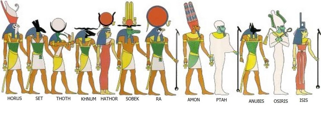 Egyptian Gods wearing headgear
